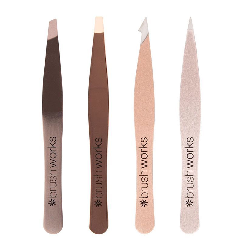 Brushworks HD 4 Piece Combination Tweezer Set - Gold - Smink
