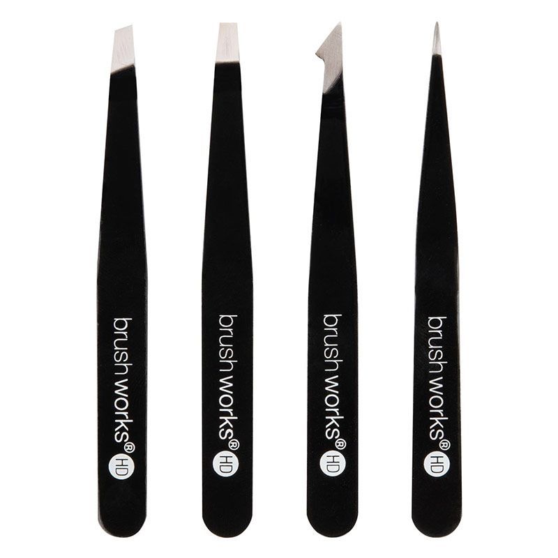 Brushworks HD 4 Piece Combination Tweezer Set - Black - Smink