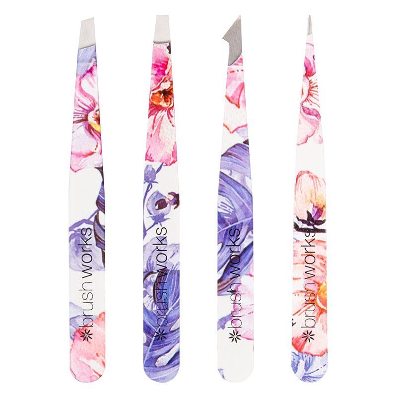 Brushworks HD 4 Piece Combination Tweezer Set - Floral - Smink