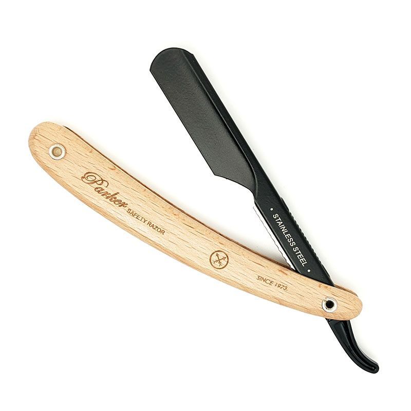 Parker Light Wood Handle Push Type Black Blade Holder Barber/Straight Razor - Smink