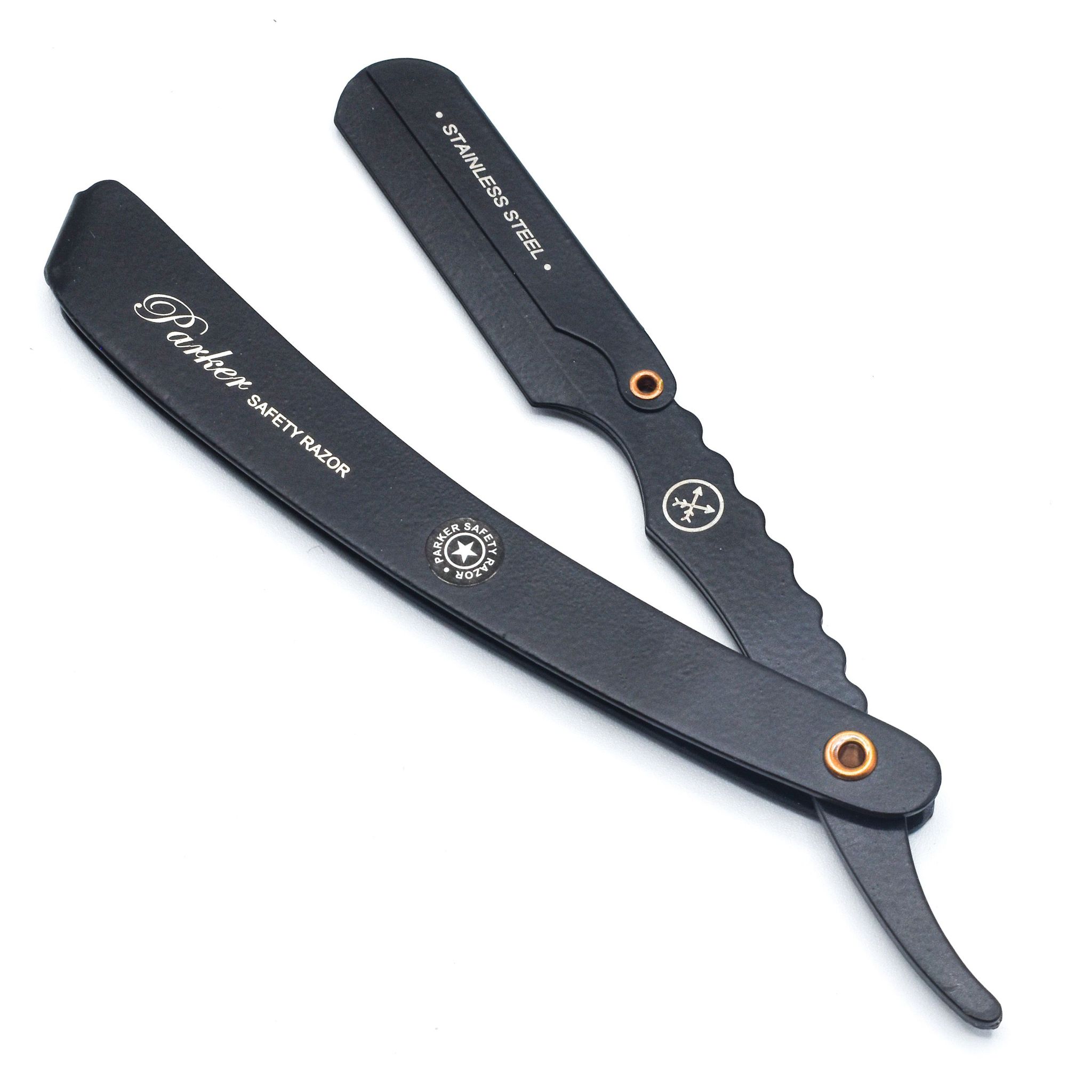 Parker Heavy-Duty Stainless-Steel Handle Clip Type Black Blade Holder Barber/Straight Razor - Smink